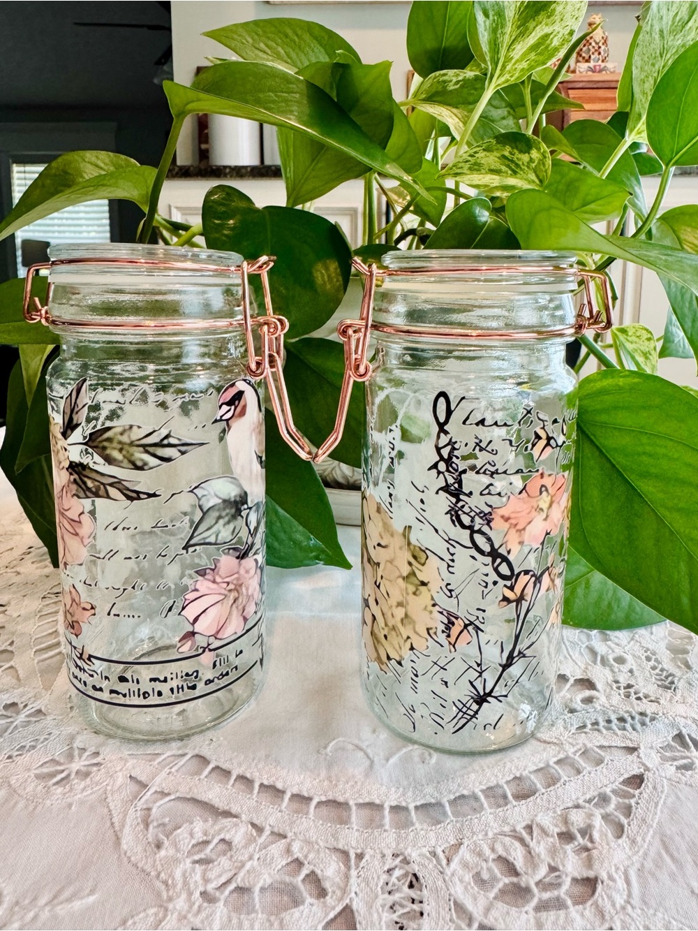 Decorative Glass storage jars set of 2 two 6” tall x 2” diameter - Picture 3 of 9